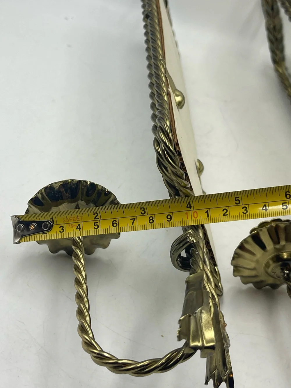2 Mid Century Hollywood Regency Brass Rope & Tassel Mirrored Candle Wall Sconces